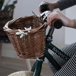 Ahunderjiaz-Vintage Portable Wicker Bicycle Handlebar Basket, Hand Woven, Bike Cargo Storage Container, Home Organisation