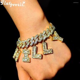 Link Bracelets Fashion Full Rhinestone Baguette Letter Name Bracelet For Women Men Hip Hop Iced Out 14MM Cuban Chain Jewellery Gift