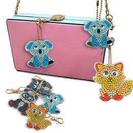 DIY Animal Pattern Diamond Painting Key Ring Dog Bird Diamond Keychain Bee Embroidery Cross Stitch Bag Pendant Jewelry Gift