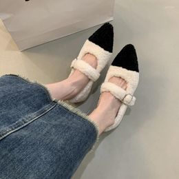 Casual Shoes 2024 Women's Colorblock Flat Heels Spring And Autumn Pointed Toe Luxury Designer Loafers Buckle Strap