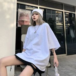 Summer Pure Cotton Short Sleeved Tshirt for Women Korean Version Loose Casual Versatile Hong Kong Style Top Clothing 240403