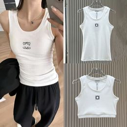 Original Designer Brand Summer Women's Sexy Tanks Tops Knit Embroidery Tees Fashion Threaded Cotton Navel Camisole Tops Slip Dress Sleeveless T-shirt Vest Camis