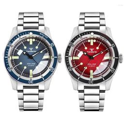 Wristwatches 200M Waterproof Tandorio 40mm Double Bow Sapphire Crystal NH35A PT5000 Automatic Red/Blue Men Watch 120 Clicks Bezel Bracelet