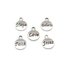 100Pcs lot Antique Silver Hope Believe Love Faith Jesus Charms Pendants For Jewellery Making Bracelet Necklace Findings 11 5x15 5mm 296O