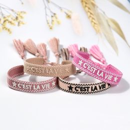 Adjustable Braided Bracelet For Women Letter Embroidery Tassel Cuff Chain Colorful Pattern Bangle Retro Style Lover Lucky Gift