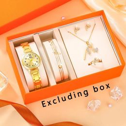 Wristwatches 6Pcs Women's Fashion Trend Star Digital Pointer Leather Strap Quartz Watch Luxury Note Rhinestone Earrings Necklace Ring Set