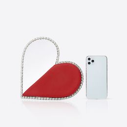 Diamond Red Heart Evening Clutch Bags Women Designer Chic Rhinestone Acrylic Handle Black Purse For Wedding Party Sac A Main