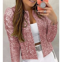 Designer women's clothing 2024 New Womens Fashion Stand up Collar Coloured Sequin Coat Short Casual Versatile Small Coat jackets for women leather jacket women 7XVR