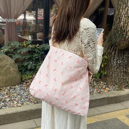 Totes Candy Color Large Bow Shoulder Shopper Bag For Women Canvas Fashion Tote Shopping Bags Woman Handbags Reusable Travel