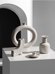 Nordic Ceramic Flowers Vase Arrangement Dried Flower Art Home Living Room Decor Pot Desktop Art Modern Geometric Vases Gifts