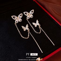 Real Gold Electroplated Zircon Butterfly Integrated Earrings, Ear Bone Clips, Fashionable Design, Light Earrings for Women