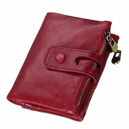 folding Wallets for Women Genuine Leather Women's Wallet Double Zipper Coin Purse Rfid Credit Card Holder Small Wallet for Men G7mW#