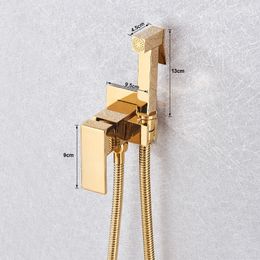 Gold Brass Bathroom Bidet Faucet Rose Gold High Pressure Bidet Sprayer High Quality Toilet Washer Bidet Wall Mounted Faucet