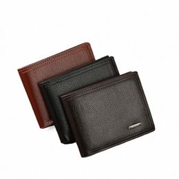 new Men Wallets Solid Colour PU Leather Short Male Purse with Coin Pocket Card Holder Brand Trifold Wallet Men Clutch Mey Bag W4XJ#