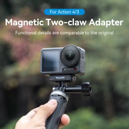 Accessories TELESIN Magnetic Two Claw Adapter Action Camera Accessories For DJI OSMO Action 3 4 Adapter