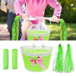 Kids Woven Bike Basket Boys Girls Bicycles Wicker Basket Bicycle Accessories With Handlebar Grips And Tassels Streamers