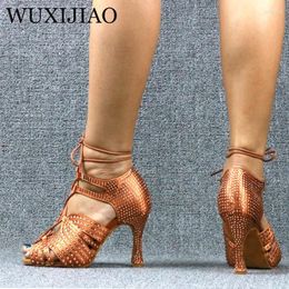 Dance Shoes WUXIJIAO Lace-up Ankle Boots Latin Ladies High Heels Comfortable Salsa Party Sandals