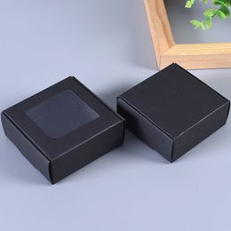 100PCS/lot Kraft Paper Box With Clear Window PVC Square Packaging Gift Boxes White/Black/Brown Handmade Soap box