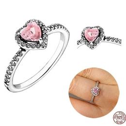 Band Rings Exquisite 100% 925 sterling silver pink heart-shaped crystal diamond ring is a DIY charm gift suitable for female friends J240410