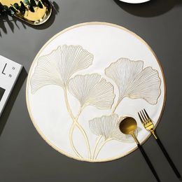 6/4pcs Ginkgo Leaf Round Placemats Nordic Home Scald Proof Meal Pad Instagram Style PVC Hollow Dining Table Decor Mats Coasters 240329