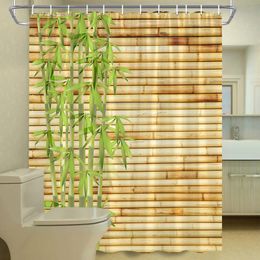 Bamboo Shower Curtain Vintage Wooden Door Pink Bathroom Decor Geometric Bath Curtain Bathroom Accessories Polyester Washable