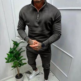 Men's Tracksuits Men Pants Suit Two-piece Cosy Winter Tracksuit Set Half-high Collar Sweatshirt Trousers With Elastic Waist Zipper