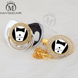 MIYOCAR custom any test cool handsome gold bling pacifier and pacifier clip black BPA free dummy bling unique design P-SR