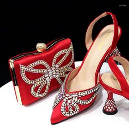 Sandals Spring/Summer Pointed Water Diamond Butterfly Silk Low Heel Shoes Bag Thin High Banquet Dress Large Size Women's