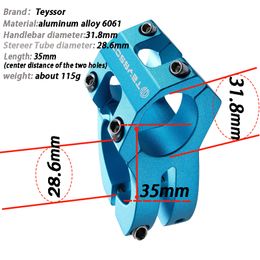 Teyssor 31.8 Stem 35mm Bicycle Stems Mountain Bike Stem Short Handlebar Stem for Road Bike MTB BMX Cycling Fixie Gear