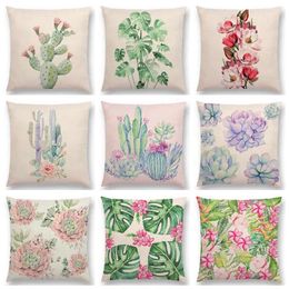 Pillow Tropical Style Flowers Cover For Sofa Linen Case Home Decoration Spring Throw Housse De Coussin