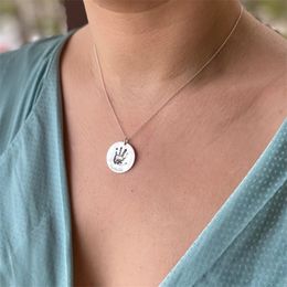 Custom Baby Handprint Necklace Women Kids Name Birth Date Coin Pendant Chain Personalised Mother's Day Gift For Her Jewellery