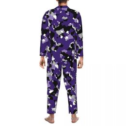 Colorful Camouflage Sleepwear Spring Purple Black Camo Print Retro Oversized Pajama Set Male Romantic Night Graphic Nightwear