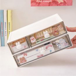 Cute Desk Organizer Drawer With Sticker Kawaii Plastic Office Table Organizer Stationery Storage Box Container For Home School