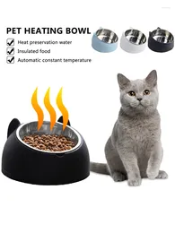 Cat Carriers Automatic Heating Dog Bowl Pet Temperature-controllable Water Dispenser Stainless Steel Feeder Dish For Puppy