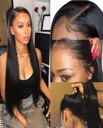 150 Density Front Lace Wig Straight Hair Transparent Lace Wig Braids Raw Indian Ponytail Human Hair Long Wig4969590