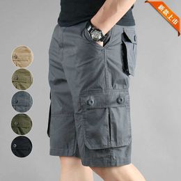 Summer Mens Fine Workwear Capris casual feito de algodão puro com vários bolsos de shorts soltos esportes e calças de cavalo