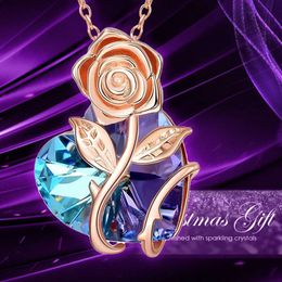 Chinese Style Rose Wrapped Love Crystal Pendant Necklace