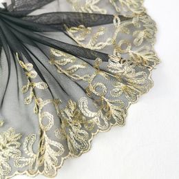 2Meters Black Tulle Mesh Golden Edge Fabric 15cm Width Lace Trim Embroidery Sewing Crafts Doll Material Sofa Curtain Skirt