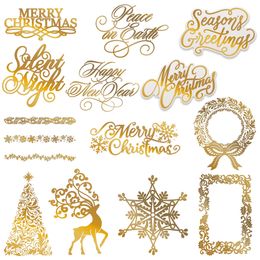 Christmas Letter Elk Tree Leaf Frame Hot Foil Plate Dies Stencils for DIY Scrapbooking Decor Embossing Paper Craft