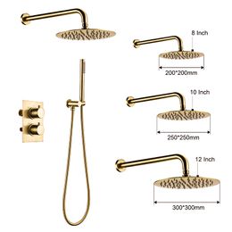 Smesiteli 8 10 12 Inch Bathroom Faucet 2 Dial 2 Way Gold Shower Set Diverter Thermostatic Control Mixing Valve Rainshwoer Sets