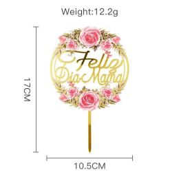 Spanish Colour Flowers Cake Topper Acrylic falia dia mama Mother Cake Topper Wish You Happy Birthday Party Cake Decoration