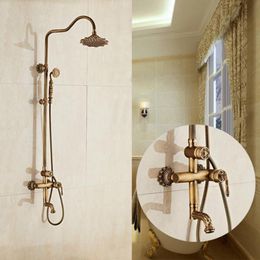 Bathroom Shower Faucet Set Wall Mounted Shower Faucet Suit Antique Bronze Brass Water Mixer Brass Support Rainfall Shower Head