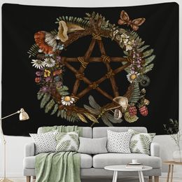 Vintage Psychedelic Mushroom Sun Tapestry Plant Celestial Floral Wall Hanging Hippie Tapiz Dorm Decor