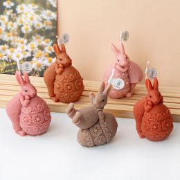 Cute Rabbit Egg Shaped Silicone Mould Rabbit Candle Making Tool Mould Chocolate Cake Decor Animal Painting Plaster Doll Gift