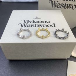 Designer Viviane Westwood Western Empress Dowagers Bamboo Joint Saturn Ring Female Personalized and Fashionable Diamond Inlaid Chain Small Planet Ring High Versi