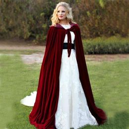 Long Burgundy Velvet Wedding Wrap Floor Length Bridal Capes Cloak Wraps Winter Vintage Coat Keep Warm Wedding Accessories