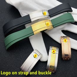Soft 20mm Black Green silicone Rubber Watchband watch band For Role strap For GMT OYSTERFLEX Bracelet logo on307B
