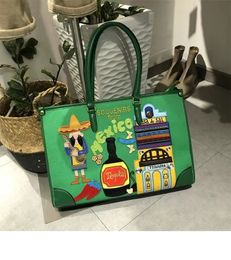 European and American street style patchwork embroidered Tote canvas bag large capacity handbag shoulder 240410