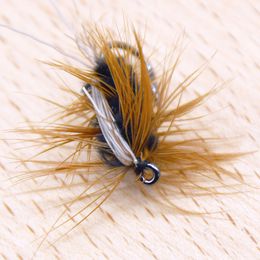 MNFT 10Pcs Fly Fishing Lure Gold Trout Flies Artificial Bait Black Worm Body Fake Baits Hook 6#