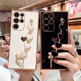 Luxury Wrist Strap Soft Case For Samsung Galaxy A52 A53 A54 S22 S23 S24 Ultra S21 Plus S23Ultra S 23 24 22 Love Heart Soft Cover